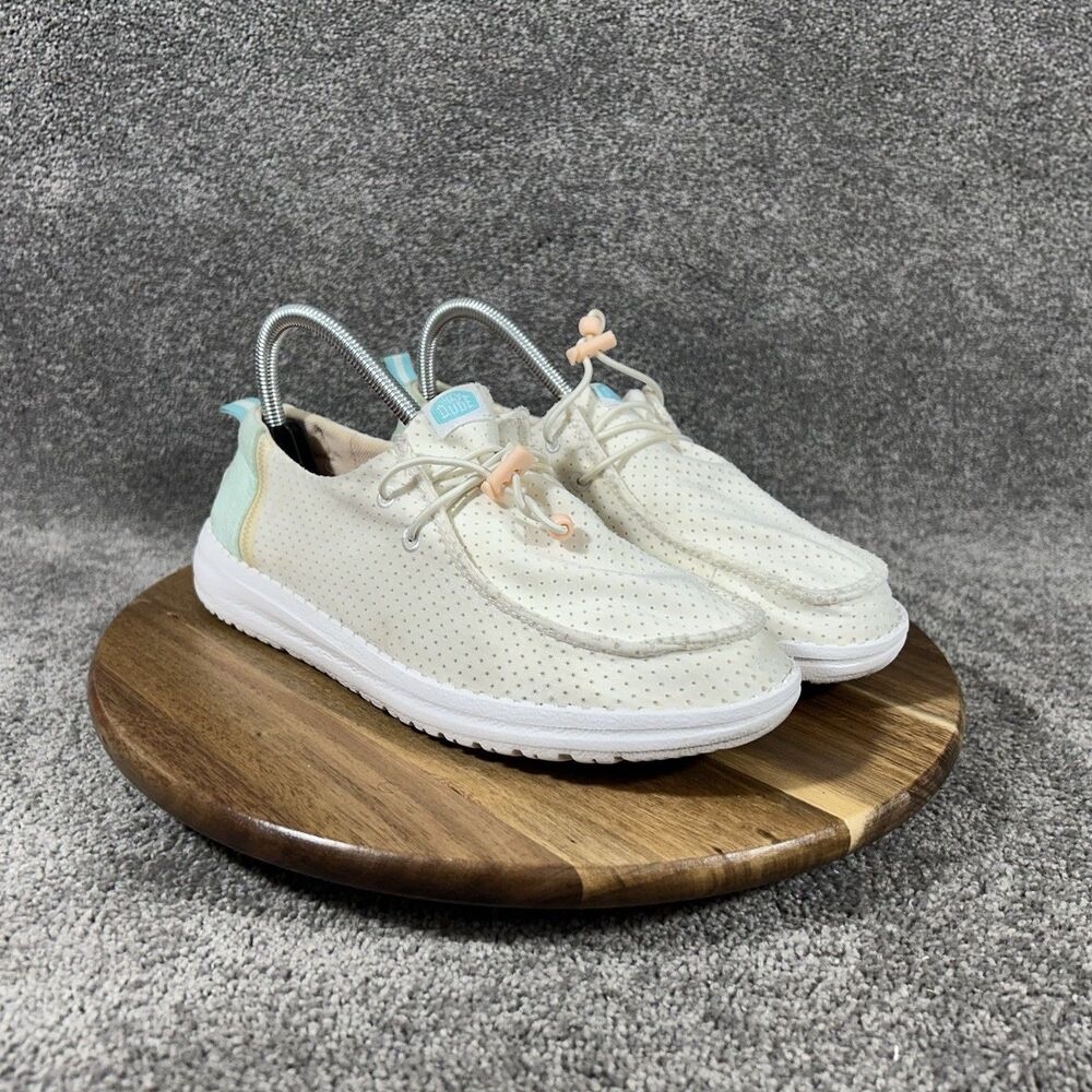 Hey Dude Wendy Perf Sport Women’s Sz 8 White Green Slip On Loafers Comfort Shoes - Picture 2 of 11